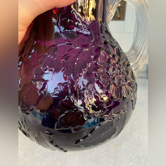 Mosser glass with clear handle, cable grape amethyst pitcher floral leaf pattern - Picture 11 of 16